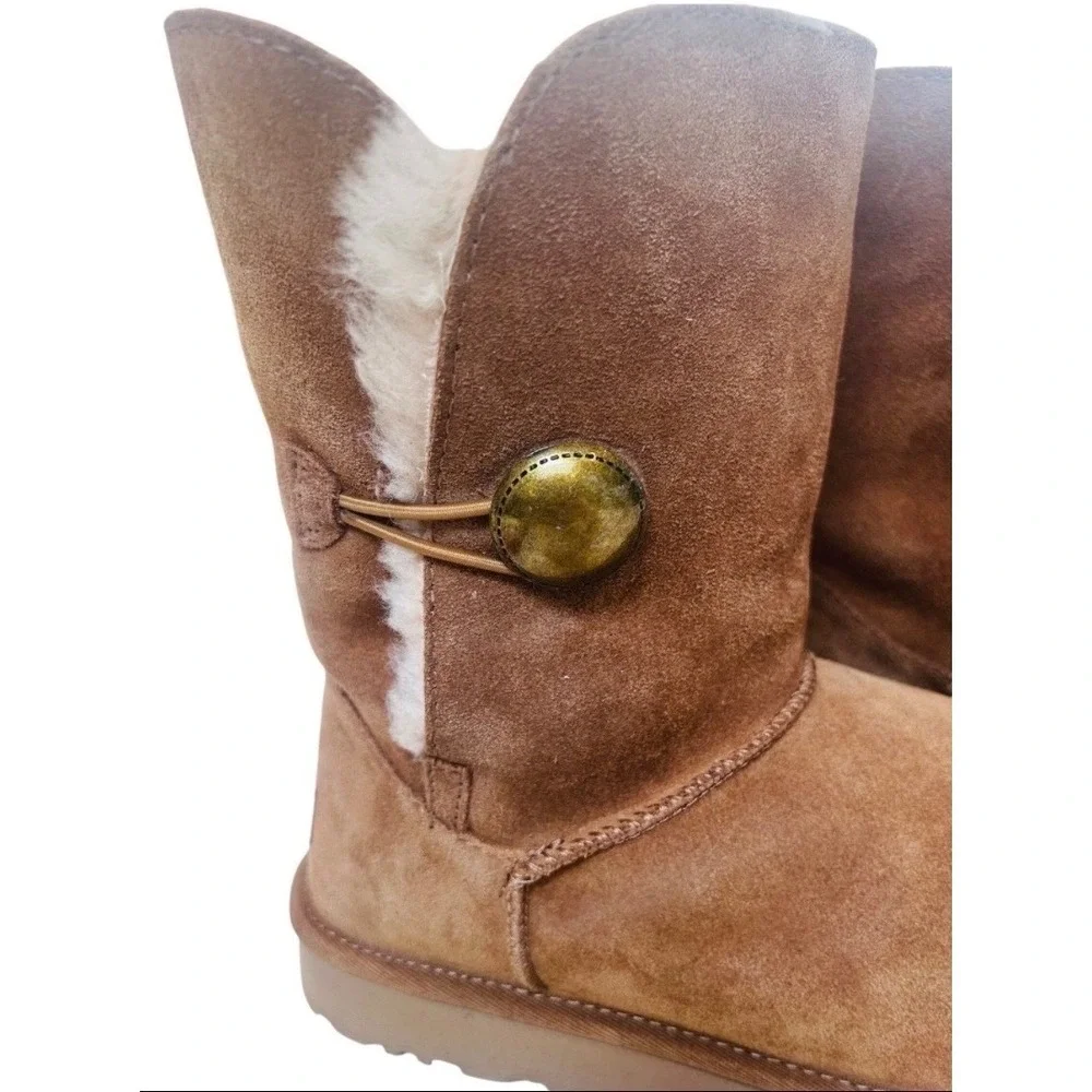 UGG Bailey Button Chestnut Brown Suede Shearling Mid Calf Boots Women‎ 5803